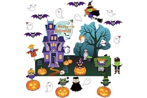 GISGFIM Halloween Bulletin Board Decorations Halloween Classroom Cutouts Paper Trick Treat Pumpkin Owl Cat Bat Witch Ghost Castle Decors for Holiday School Classroom Bulletin Board Decor