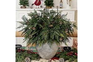 Pack of 5 Artificial Cedar Branches with Pine Cones 22" Long Faux Cypress Pine Stems DIY Crafts Winter Vase Fillers Christmas