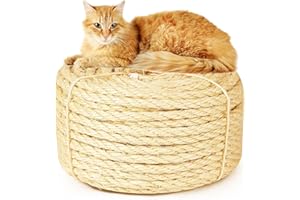 EMYSSA Sisal Rope for Cat Scratcher 1/4 inch by 33Ft Cat Tree Rope for Cat Scratching Post Tree Tower Replacement Repair and Replace, DIY Hemp Twine Rope