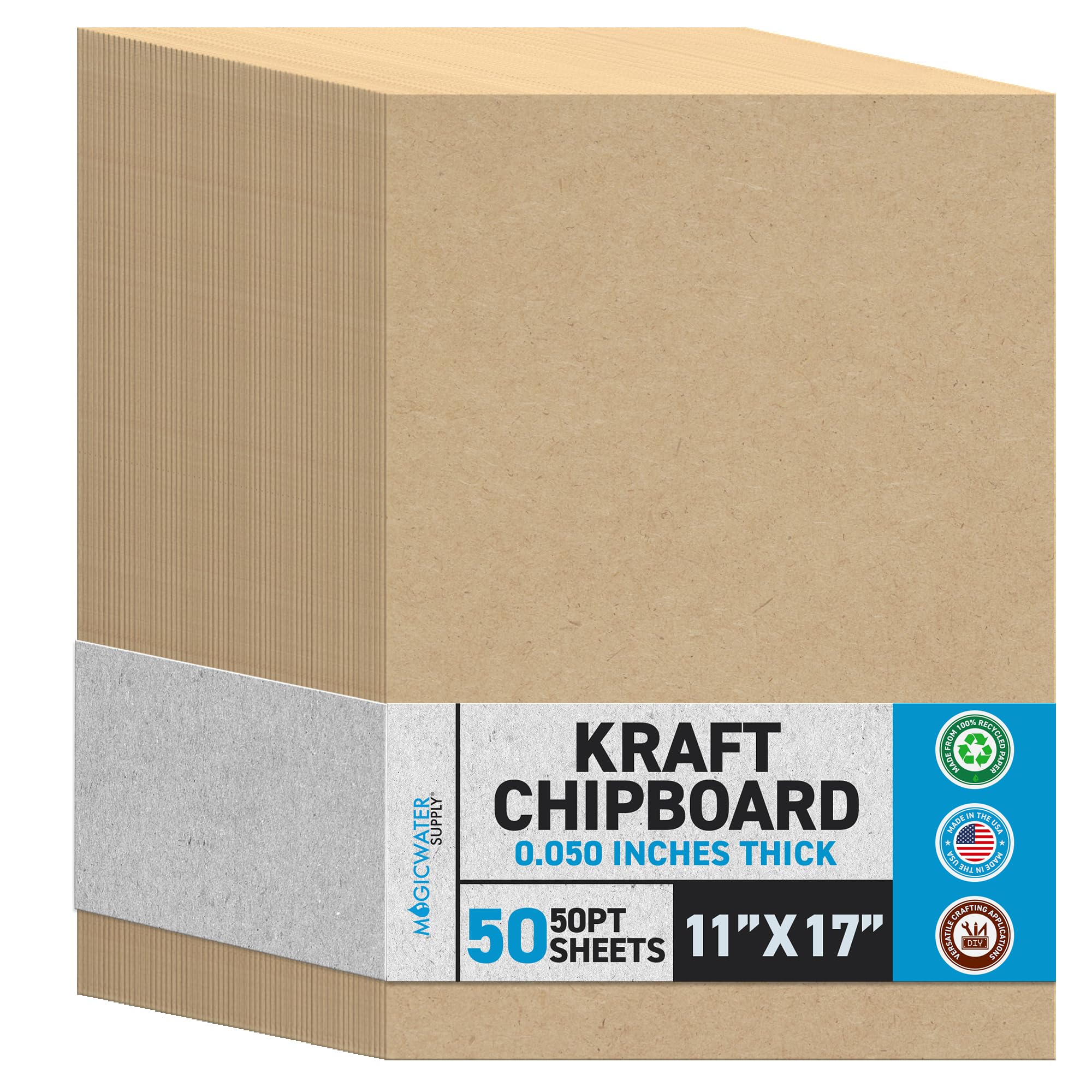 MagicWater Supply 50 Chipboard Sheets 11 x 17 inch - 50pt (Point) Heavy Weight Brown Kraft Cardboard for Scrapbooking & Picture Frame Backing (.050 Caliper Thick) Paper Board |