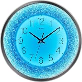 OCEST 12 Inch Crushed Diamond Wall Clock with Night Light, Silver | Sound-Activated Light Sensor, Silent, Battery Operated, Sparkling Crystal Decor for Bedroom, Bathroom and Living Room
