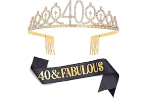 Black Gold Sash & Rhinestone Tiara Set, Birthday Gifts for Women, Birthday Sash/Tiara for Women's Birthday Party Decoration