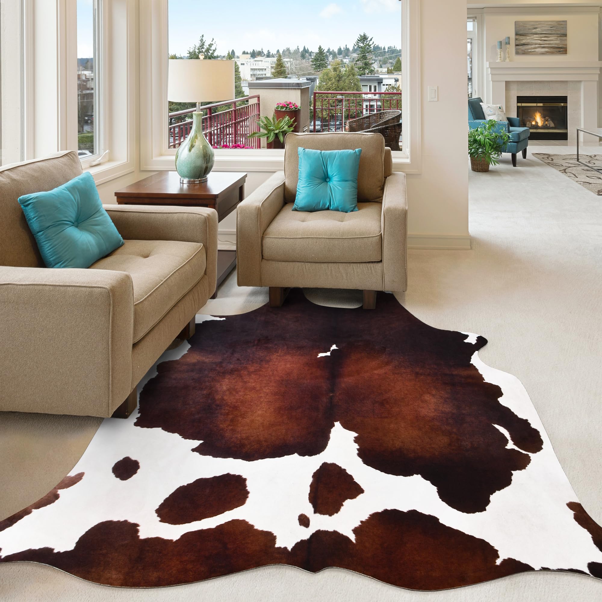 Photo 1 of ***DAMAGED - SEE NOTES/PICTURES*** SVATOUCH Premium Cowhide Rug 6 x 7.2 Feet,Western Decor Faux Cowhide,Thickened Cow Print,Cow Rug for Bedroom Living Room Home Office Decor