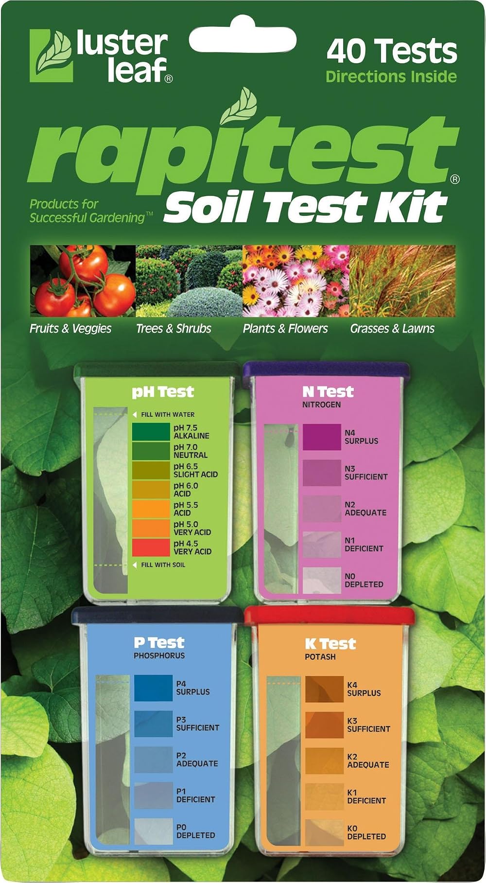 Luster Leaf 1601 Rapitest Soil Test Kit pH N P K Levels 40 Tests