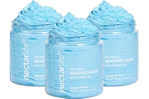 NECTAR BATH TREATS Nectar Life Nourishing Whipped Soap and Shave Butter with Almond Oil, Ocean Breeze Scent, Set of 3, 5 Oz each