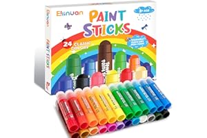Ellinjan Tempera Paint Sticks For Kids, 24 Assorted Colors, Washable & Quick-Drying Twistable Solid Paint, Mess-Free Art Supplies for Drawing & Painting, Ideal Toddler Arts and Crafts Gifts