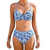 XUNYU Women High Waisted Bikini Sets Push Up Underwire Swimsuits Tummy Control Two Piece Bathing Suit Floral Teens Swimwear