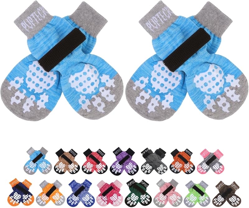 PUPTECK Anti-Slip Dog Socks 2 Pairs Paw Stop Licking Dark Blue XL