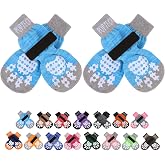 PUPTECK Anti-Slip Dog Socks with Double Sides Grips for Small Medium Large Dogs Hardwood Floors Prevents Licking, Dog Shoes for Hot Pavement Traction Control Paw Protector for Senior Dogs Blue L