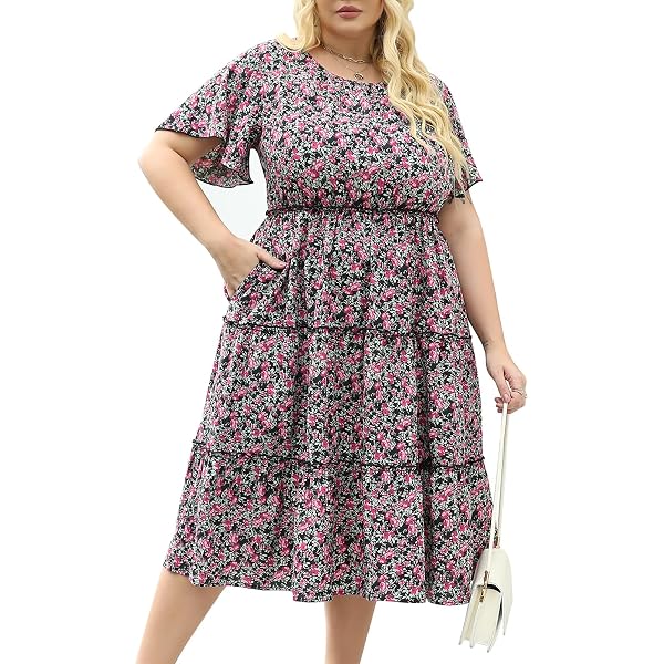 CUPSHE Women's Plus Size Bohemian Midi Dress - Short Sleeve A-Line Flowy Summer Beach Sundress - View #9