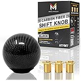 JDM Style Carbon Fiber Weighted Ball Shift Knob, Gear Stick Shifter, Black | 5 6 Speed Manual &amp; Buttonless Automatic Transmission Car, 3 Metal Adapters M8x1.25 M10x1.25/1.5 Built-In M12x1.25 Accessories
