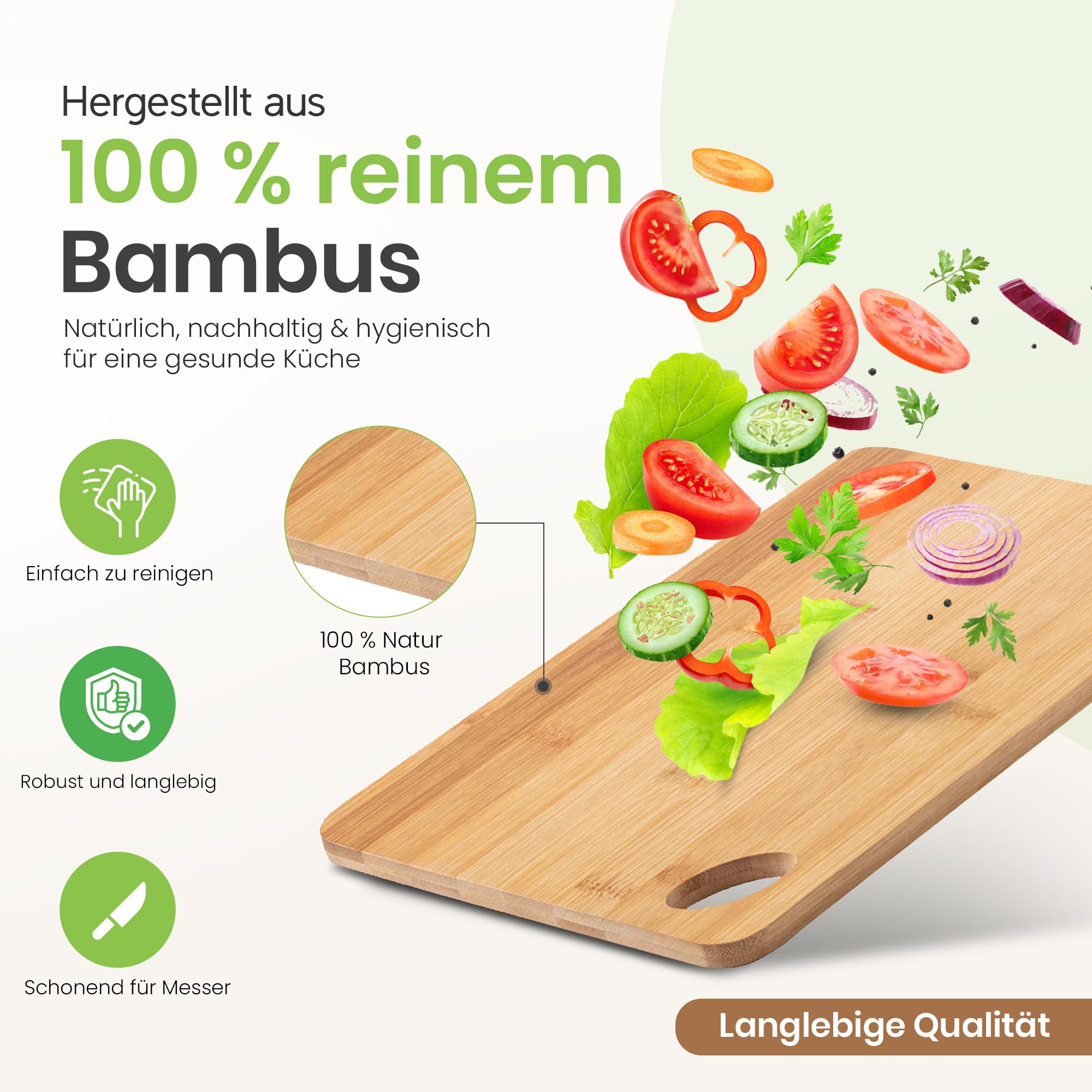 CABBEL Bambus Schneidebrett 20x15 cm – Holzschneidebrett klein, beidseitig nutzbar mit Griffloch, nachhaltiges Küchenbrett Holz für Frühstück, Obst & Snacks 3