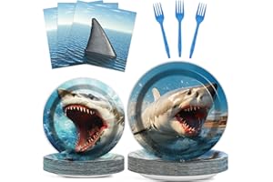 NAOZINEBI Shark Party Decorations Shark Paper Plates and Napkins Ocean Themed Plates Tableware Set Under The Sea Supplies for Kids Ocean Birthday Party Decorations Supplies Serves 24