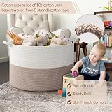 TIMEYARD 115L Extra Large Blanket Basket Soft Cotton Rope Storage White Brown view 3