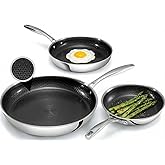 Gotham Steel Hybrid 3pc Frying Pan Set, Stainless Steel Ceramic Nonstick, 8 10 12 inch, Induction Ready, PFAS/PFOA Free, Oven & Dishwasher Safe - Black