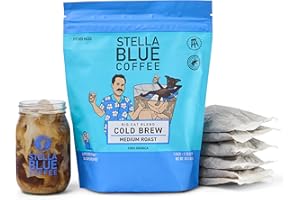 Stella Blue Cold Brew Coffee Bags, Big Cat Blend, Medium Roast Ground Coffee, Smooth, Bold and Refreshing 100% Arabica, 6 Brew Packets, Makes 24 Cups, Rainforest Alliance Certified