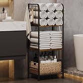 Dmticoasis 3-Tier Freestanding Cabinet Towel Rack Metal Stand | M-shaped detachable dividers, three-tier versatile storage, premium anti-rust four hooks, 70 lbs heavy duty load capacity