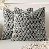 MIULEE Grey Faux Fur Decorative Throw Pillow Covers 18x18 Inch Set of 2 Super Soft Cozy Plush Cushion Cases Luxury Fluffy Pillowcases for Sofa Couch Bed Living Room