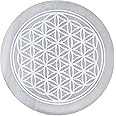 Selenite Crystal Charging Plate For Crystals And Healing Stones, 3" Selenite Crystal Plate Engraved Flower of Life Coaster For Home Office Table Decor (Selenite Round Disc)