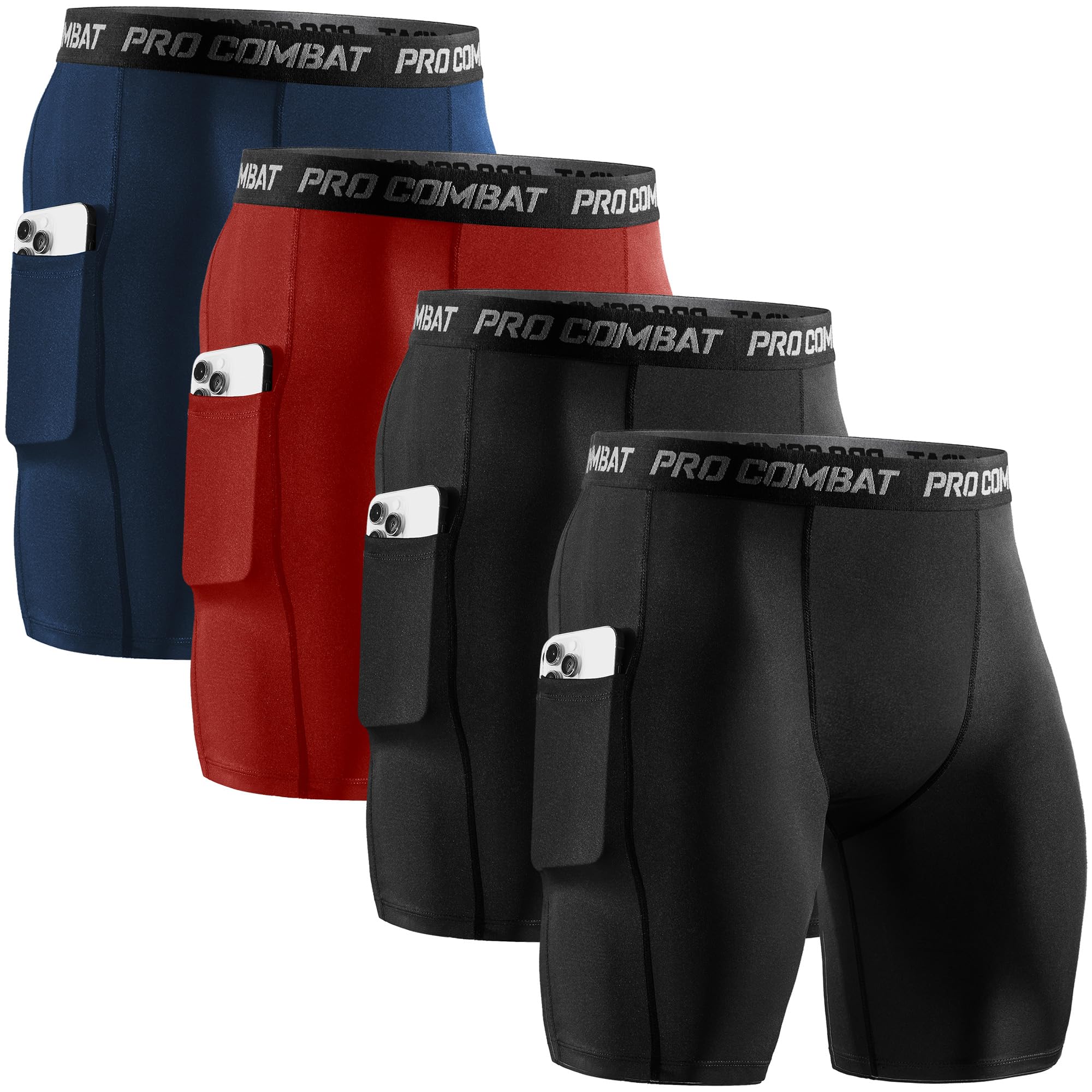 Niksa 2/4 Pack Compression Shorts Men with Pocket, Spandex Running Shorts Sport Athletic Workout Performance Underwear Image