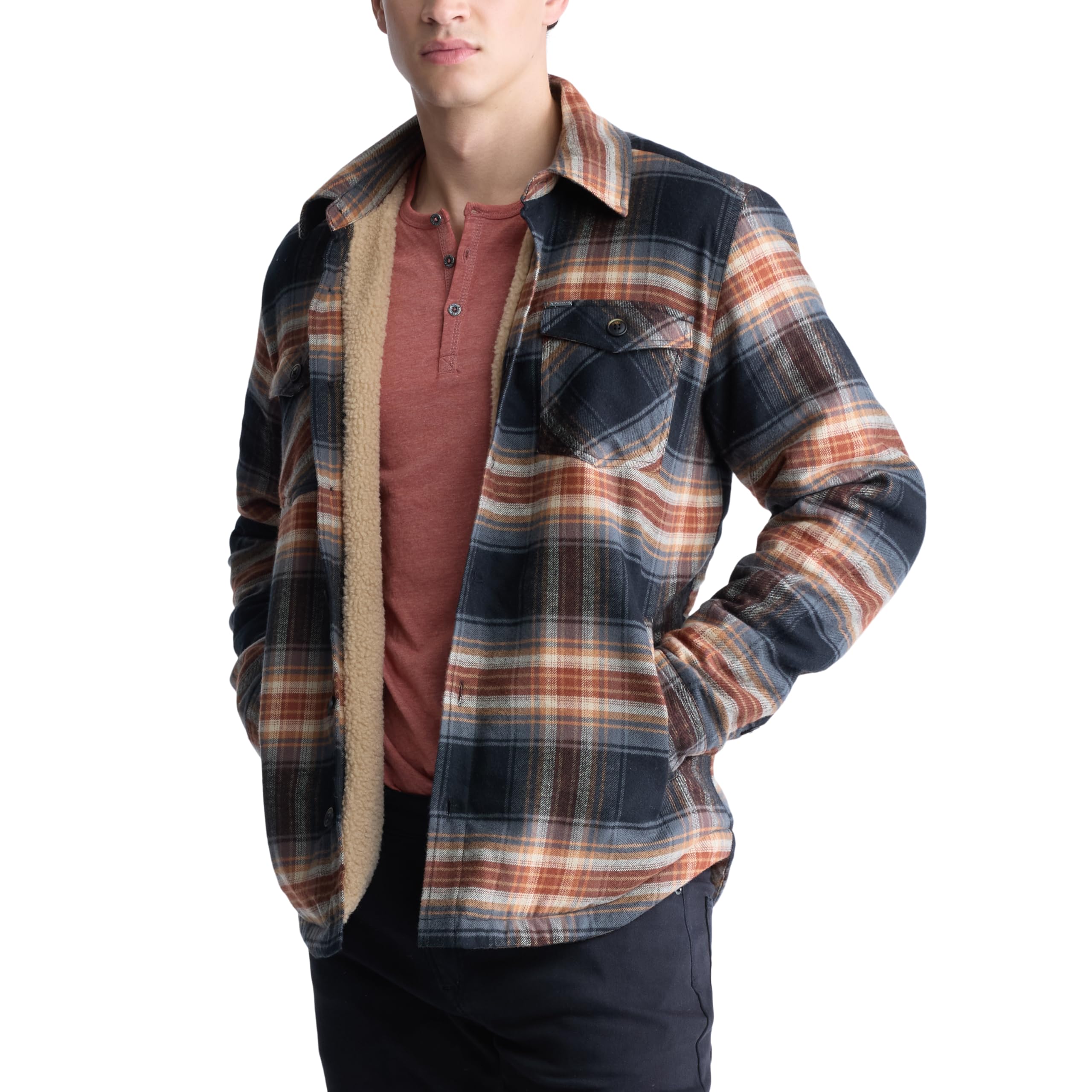 Condition photo showing New/Like New for buffalo david bitton men's shirt style shacket jacket, marmalade, large