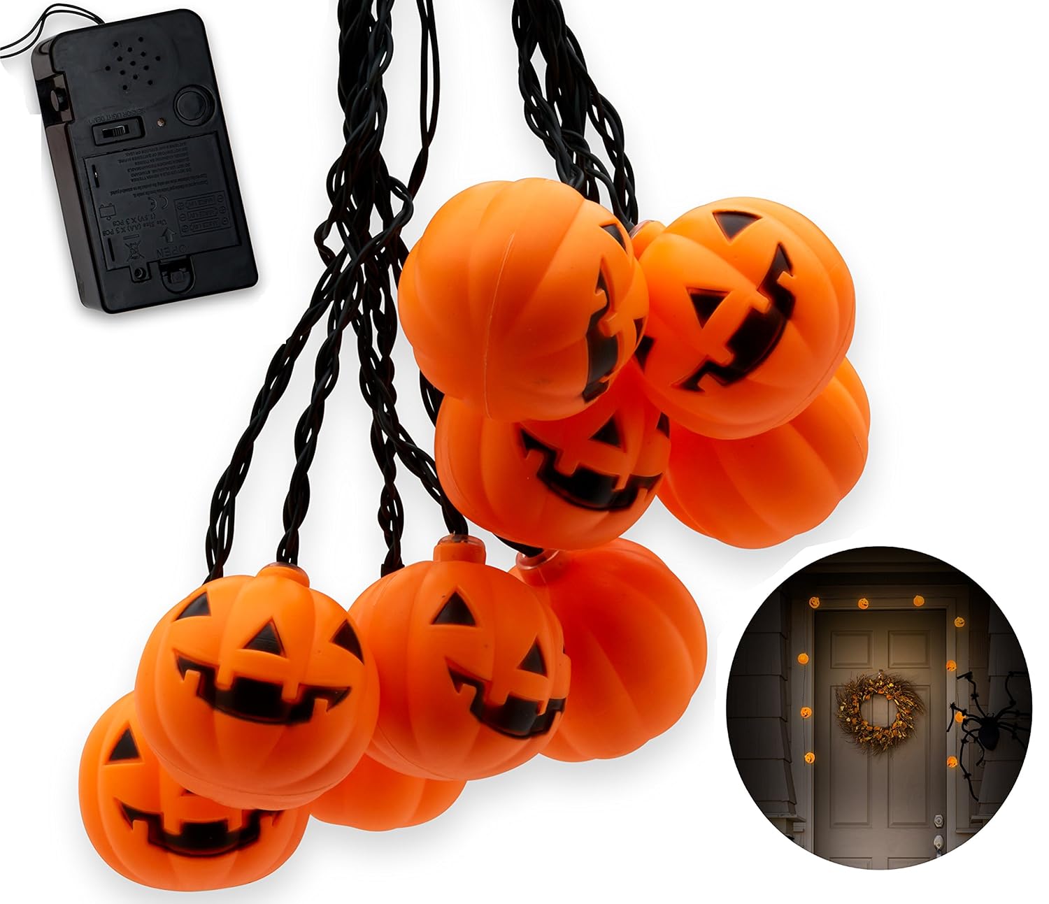 Top Race Halloween Pumpkin String Lights, 10 Big 3 Inch