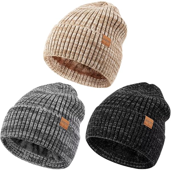 Unisex  Mix Black Beige Warm Fleece-Lined Knit Beanie Skull Cap for Cold Weather Mens Winter Beanie Hats Scarf Set Warm Knit Skull Cap Neck  main image 2