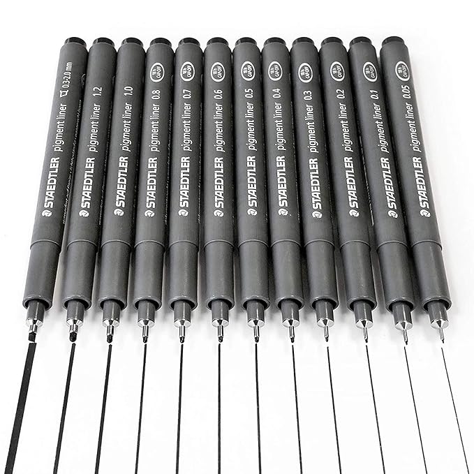 Staedtler Feinschreiber, Set mit 12 Stärken, Schwarz