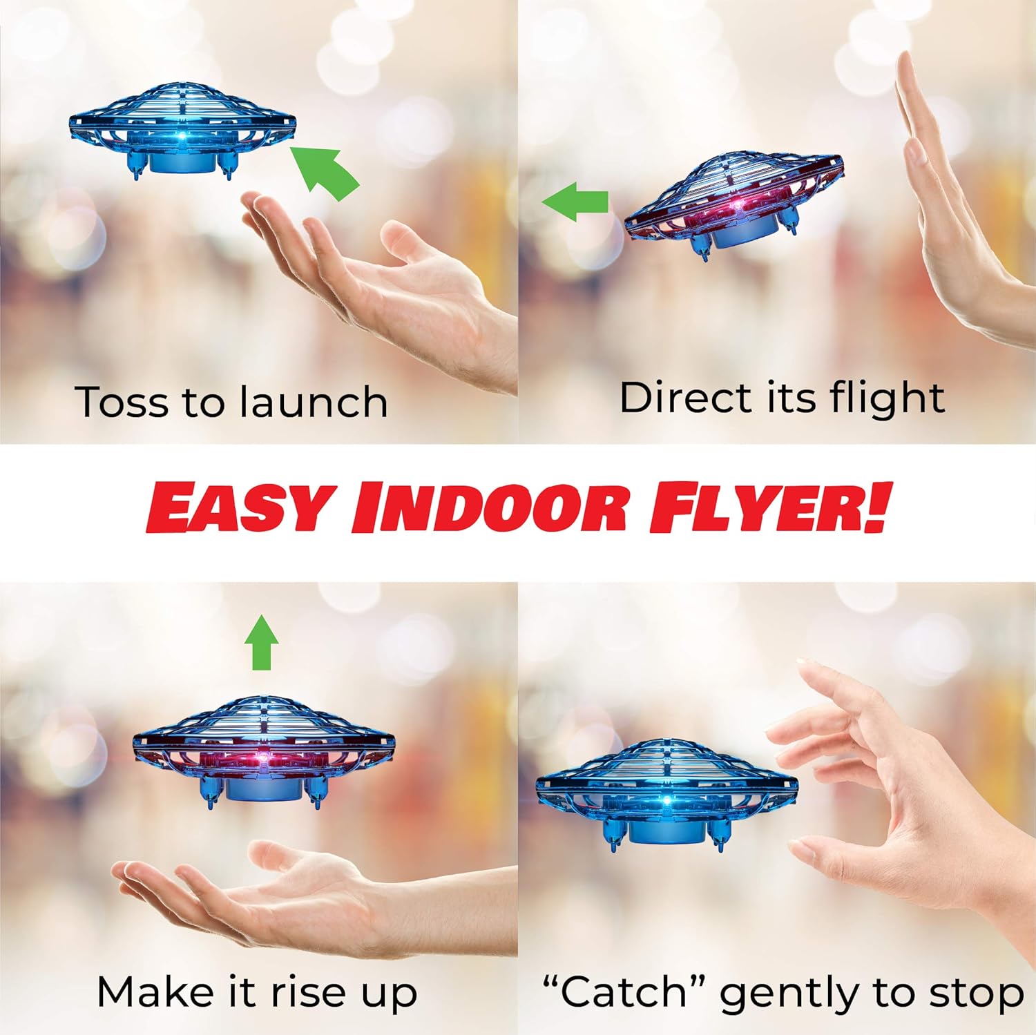 Force1 Scoot Hand Operated Drones for Kids or Adults - Hands Free Mini Drone, Easy Indoor Small UFO Flying Ball Drone Toys for Boys and Girls (Blue): Toys & Games