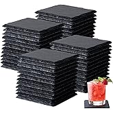 Slate Coasters Set of 48,4-Inch Black Square Stone Drink Coasters with Scratch-Resistant Backing,Durable Tabletop Protection for Home Office Kitchen,Ideal Housewarming Wedding Gifts