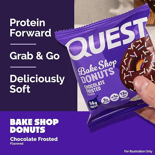 QUEST NUTRITION BAKE SHOP, CHOCOLATE FROSTED DONUTS, 14G PROTEIN, LESS THAN 1G SUGAR, PROTEIN SNACK, LOW SUGAR, 4 COUNT