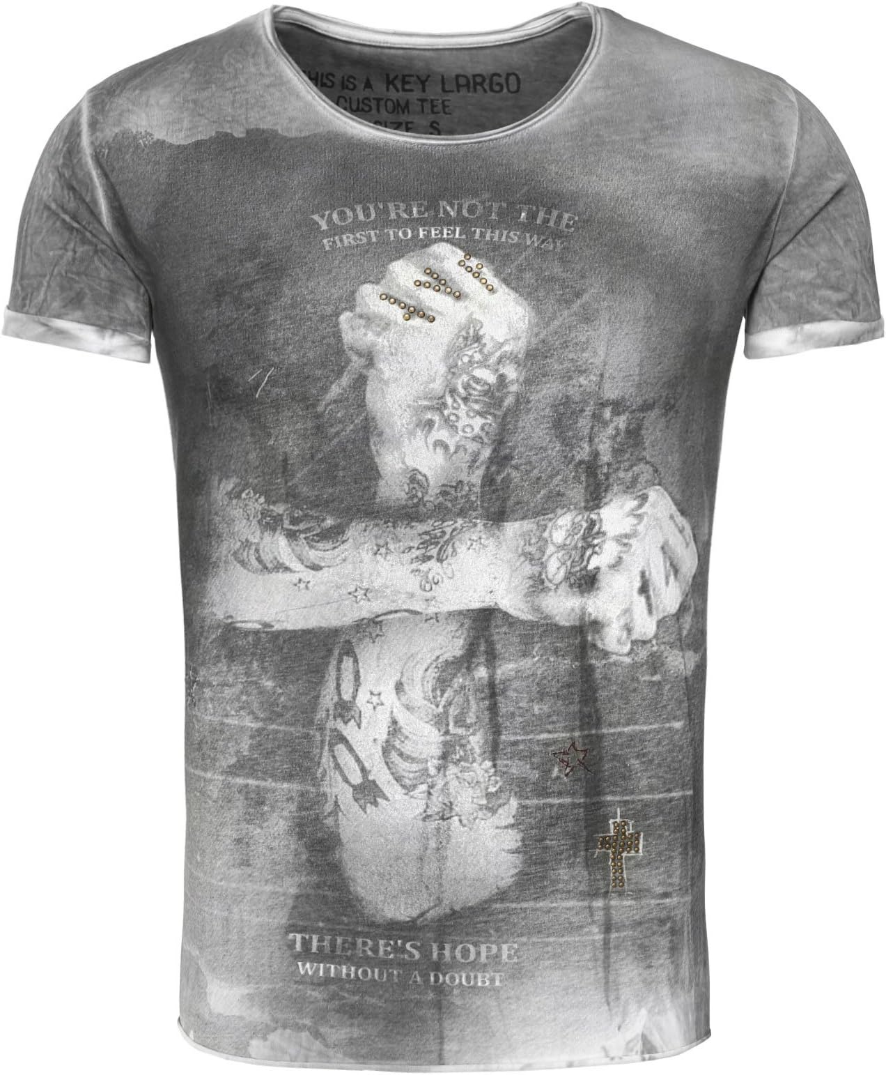 Key Largo Men T-Shirt Doubt Vintage Look with Rivets Tattoo Arm Cross Star Null