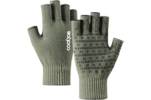 COOLJOB 2 Pairs Warm Knit Fingerless Gloves for Men Women, Half Finger Winter Stretchy Mittens with Non-Slip Silicone Grip