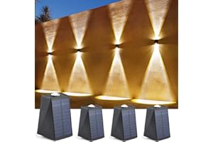 LUHLEE Solar Wall Lights Outdoor, Upgrade 2000mAh Wall Sconce IP65 Waterproof, Wall Mounted Solar Outdoor Lights for House Porch Fence Patio Pergola Garage Backyard Garden(Warm White, 4 Pack)
