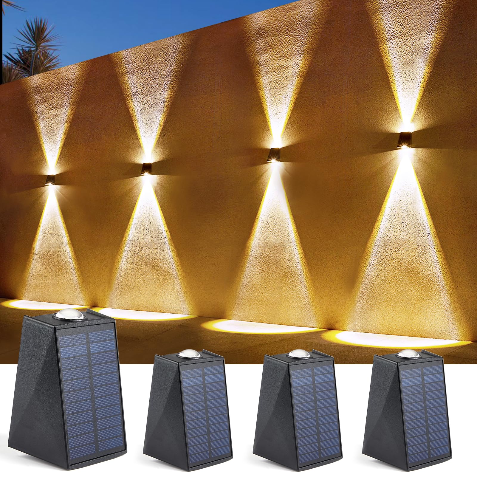 Photo 1 of LUHLEE Solar Wall Lights Outdoor, Upgrade 2000mAh Wall Sconce IP65 Waterproof, Wall Mounted Solar Outdoor Lights for House Porch Fence Patio Pergola Garage Backyard Garden(Warm White, 4 Pack)