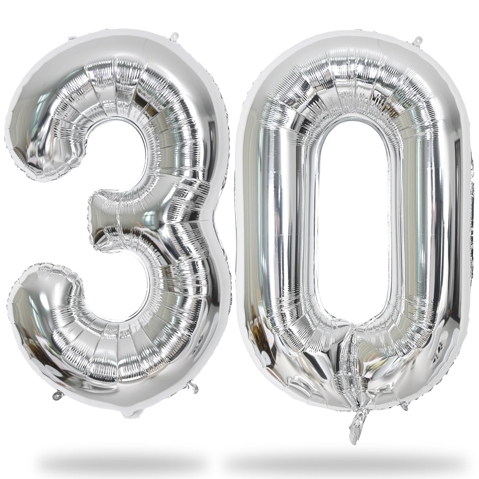 Silver 30 Number Balloons, 40 Inch Helium Foil Number 3 & 0 Balloons for 30 Year Old Birthday Decorations, Large Self Inflating Mylar Balloon for Men 30th Birthday Party Anniversary Decor Supplies