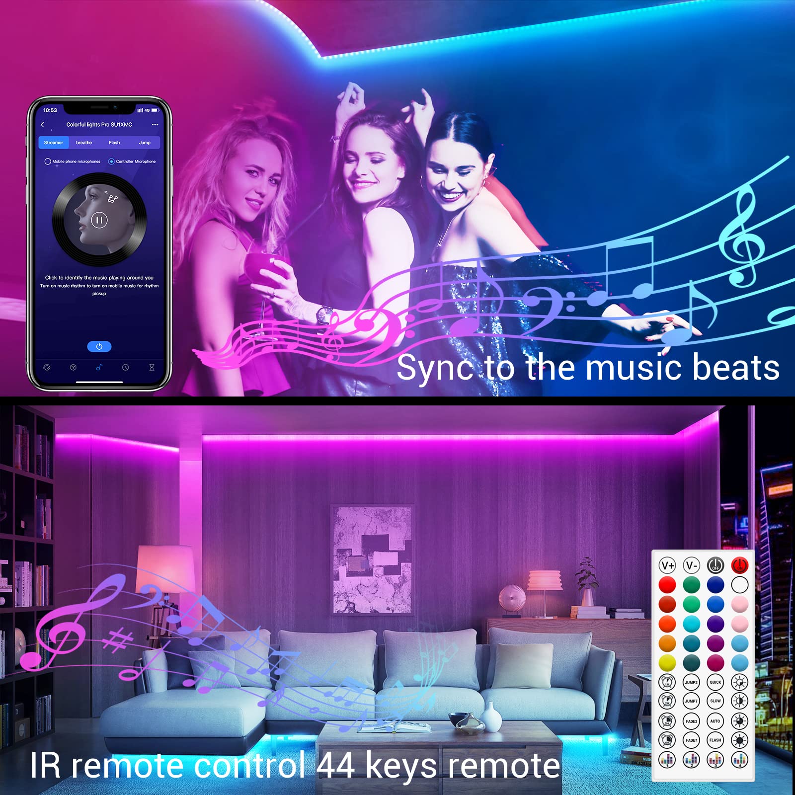 Mua IKERY 20M RGB LED Strip Lights Music Sync, Bluetooth App with 44 ...