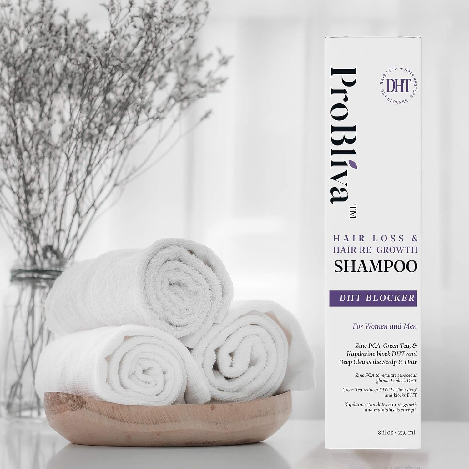ProBliva DHT Blocker Hair Loss & Hair Re-Growth Shampoo - DHT Blocker for Men and Women - Contains ZINC BCA, Green Tea Extract, Kapilarine Complex for Healthy Hair Growth: Beauty