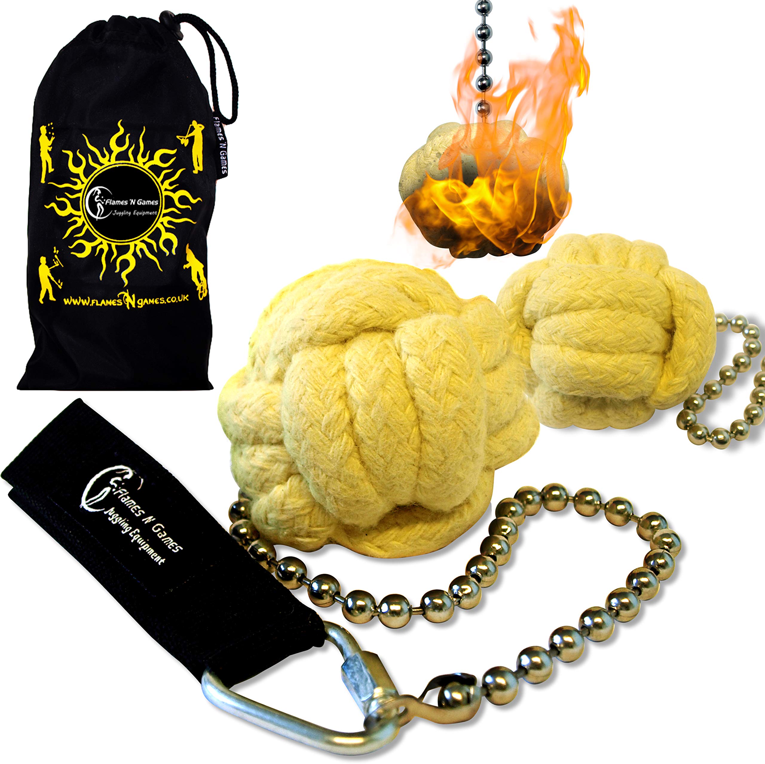 Flames N Games Pro Fire Poi set 'Panther Paw' + Travel Bag (Panther Paw)