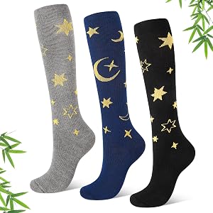 KKuSoxyy 3 Pairs Bamboo Viscose Compression Socks for Women 15-20 mmHg Compression Socks Knee High Support Sock, Travel Nurse