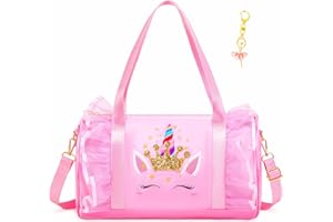 Dorlubel Cute Ballet Dance Bag Gym Travel Duffle Bag for Girls Tutu Dress Bag with Key Chain for Girls (Pink4 of Long Mesh)
