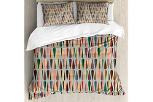 Ambesonne Mid Century Duvet Cover Set, Simple 2 Colored Drop Shapes Abstract Symmetrical Grid Greyscale Background, Decorative 3 Piece Bedding Set with 2 Pillow Shams, Queen Size, Pale Blue Grey