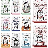 QIONG MENG 11 Pcs Husky Kitchen Towels 14x21 Inch Puppy Dog Dish Towels Seasonal Christmas Mother Day Gift Holiday Hand Towels for Home Kitchen Bathroom Decoration