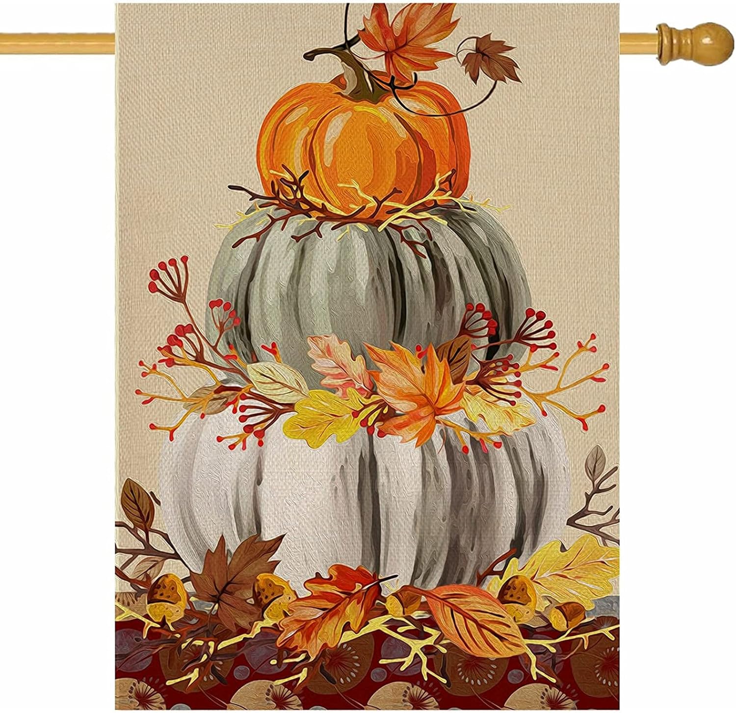 Flags - Covido Home Decorative Fall Pumpkin Patch Large House Flag, Maple Leaf Garden Yard Outside White Pumpkin Welcome Decor, Thanksgiving Outdoor Autumn Harvest Farmhouse Decorations Double Sided 28 x 40