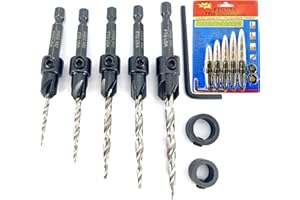 FTG USA Adjustable Wood Countersink Drill Bit Set5 Pc Countersink Drill Bit #4#6#8#10#12 Tapered Drill Bits for Woodworking