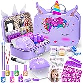 Kids Nail Polish Set for Girls, Nail Art Kit with Nail Dryer & DIY Nail Stickers, Nail Kit Toys for Girls with Non-Toxic Nail Polish,Age 3-12 Little Girl Gift Toys- Purple
