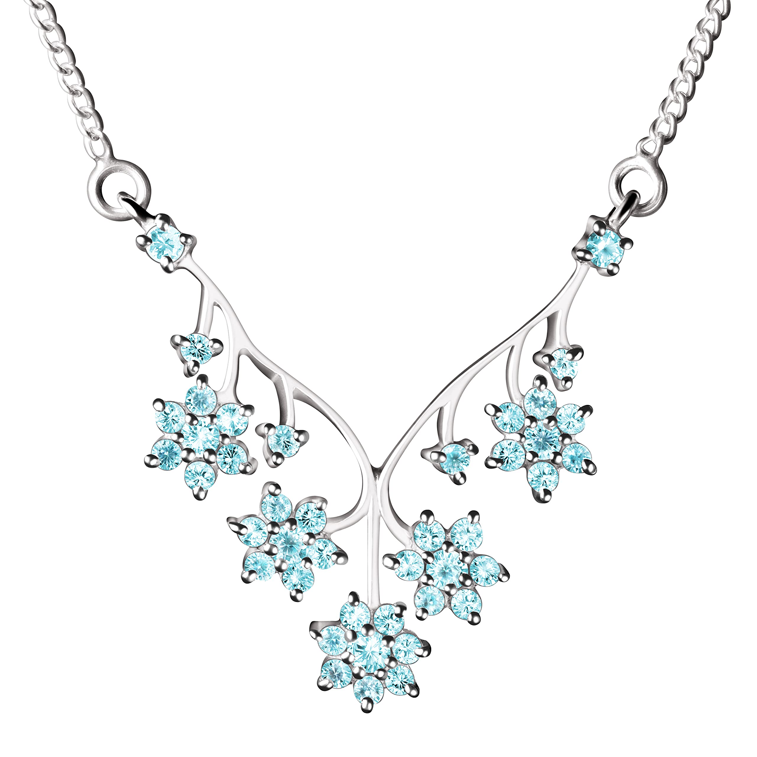 Franki Baker Blue Aquamarine CZ & Sterling Silver Flower Necklace
