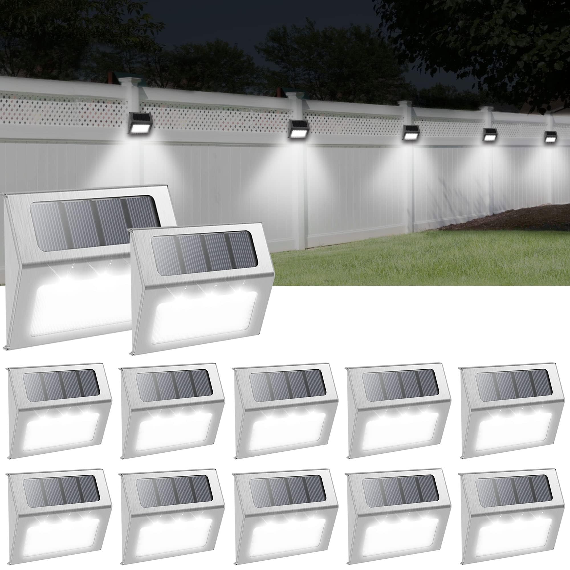 Otdair Solar Lights Outdoor Waterproof, Solar Fence Lights Auto On/Off, Bright LED Outdoor Lighting for Fence, Patio, Deck, Garden, Pathway