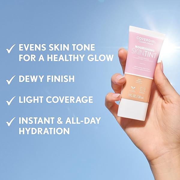 COVERGIRL CLEAN FRESH NOURISHING SKIN TINT, 570 MEDIUM/TAN, LIQUID FOUNDATION, DEWY FINISH, INFUSED WITH COCONUT & ALOE, VEGAN FORMULA