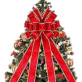 Lulu Home Christmas Tree Topper, 48" x 13" Red Large Velvet Bow with Long Streamers, Wired Edge Decorative Bow for Wreath Door Holiday Party Festival Xmas Decoration Supplies